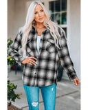 Azura Exchange Plaid Buttons Pocketed Shacket - L