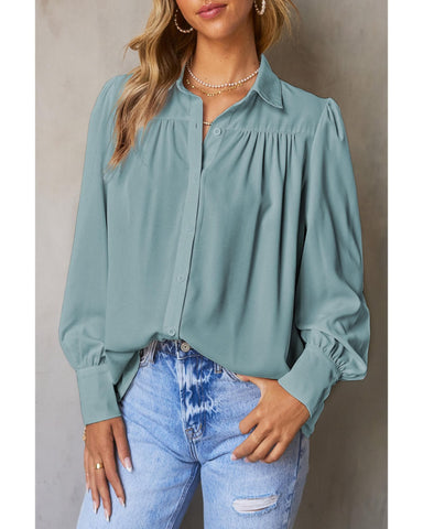 Azura Exchange Button Up Puff Sleeve Blouse - L