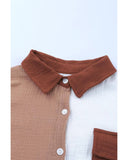 Azura Exchange Textured Color Block Long Sleeve Shirt with Pocket - L