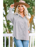 Azura Exchange Striped Boyfriend Shirt with Smocked Cuffs and Pocket - M