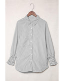 Azura Exchange Striped Boyfriend Shirt with Smocked Cuffs and Pocket - M