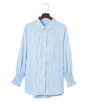 Azura Exchange Striped Boyfriend Shirt with Smocked Cuffs and Pocket - M