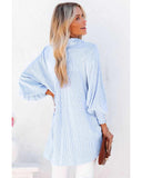 Azura Exchange Striped Boyfriend Shirt with Smocked Cuffs and Pocket - S