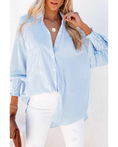 Azura Exchange Striped Boyfriend Shirt with Smocked Cuffs and Pocket - XL