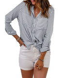 Azura Exchange Striped Long Sleeve Shirt with Pocketed Buttons - XL