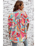 Azura Exchange Abstract Geometry Print Half Puff Sleeve Shirt - M