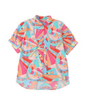 Azura Exchange Abstract Geometry Print Half Puff Sleeve Shirt - S