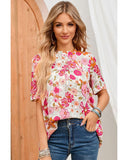 Azura Exchange Boho Flower Print Puff Sleeve Top - S