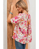 Azura Exchange Boho Flower Print Puff Sleeve Top - S