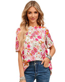 Azura Exchange Boho Flower Print Puff Sleeve Top - S