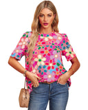 Azura Exchange Flower Print Puff Sleeve Top - L