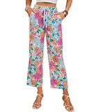 Azura Exchange Flower Print Pocketed Drawstring Waist Wide Leg Pants - M