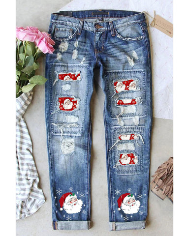 Azura Exchange Santa Claus Patchwork Distressed Boyfriend Jeans - 4 US