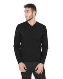 Crown of Edinburgh Cashmere Men's Refined Cashmere V-Neck Sweater in Black - 3XL