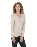 Crown of Edinburgh Cashmere Women's Premium Italian Cashmere V-Neck Sweater in Beige - 46 EU