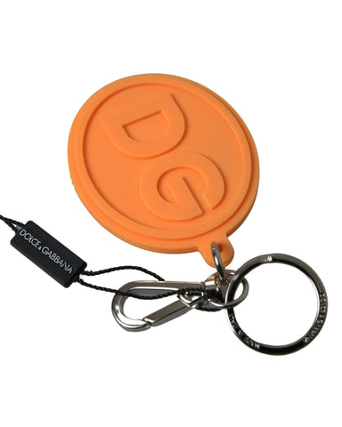 Dolce & Gabbana Women's Orange Rubber DG Logo Gold Brass Metal Keychain - One Size