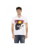 Trussardi Action Men's Elegant White V-Neck Tee with Front Print - L