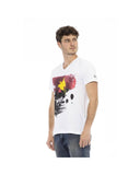 Trussardi Action Men's Elegant White V-Neck Tee with Front Print - L