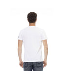 Trussardi Action Men's Elegant White V-Neck Tee with Front Print - L