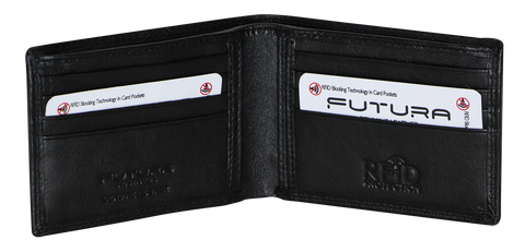 Futura Mens RFID Slim Genuine Leather Wallet - Black