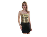 Womens SEQUIN BANDEAU CROP TOP Sparkling Sparkly Costume Tube - Gold