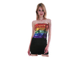 Womens SEQUIN BANDEAU CROP TOP Sparkling Sparkly Costume Tube - Rainbow