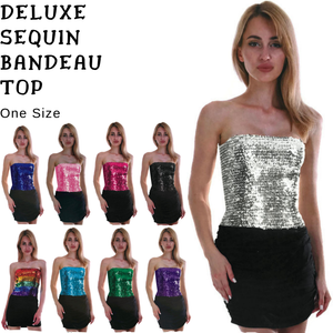 Womens SEQUIN BANDEAU CROP TOP Sparkling Sparkly Costume Tube - Silver