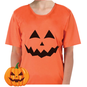 Adult Mens Womens Halloween Pumpkin T Shirt Top Jack O'Lantern - Orange - S