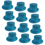 12x GLITTER TOP HAT Fancy Party Plastic Costume Tall Cap Fun Dress Up BULK - Sky Blue