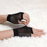 12 Pair Fishnet Gloves Fingerless Wrist Length 70s 80s Costume Party - Black