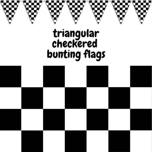 CHECKERED BUNTING FLAG Race Car Chequered Flag Banner Hanging Decoration Triangular - 10.8 Metres