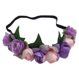 FLOWER HEADBAND Fairy Bohemian Boho Wedding Floral Headwrap Elasticized Garland - Purple