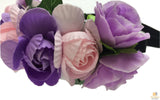 FLOWER HEADBAND Fairy Bohemian Boho Wedding Floral Headwrap Elasticized Garland - Purple