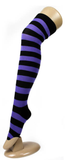 OVER THE KNEE SOCKS Plain Striped High Thigh Ladies Long Womens Stripey Stocking - Black/Purple