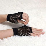 1 Pair Fishnet Gloves Fingerless Wrist Length 70s 80s Costume Party Dance - Black