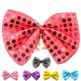 SEQUIN BOW TIE Polka Dots Bowtie Party Unisex Costume  13cm x 9cm Clown - Light Pink