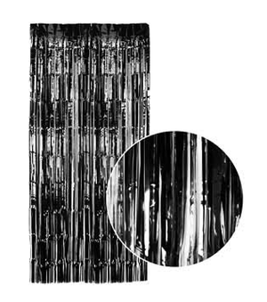 Tinsel Curtain Foil Metallic Fringe Backdrop Party Door Decorations (200cm x 100cm) - Black