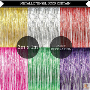 Tinsel Curtain Foil Metallic Fringe Backdrop Party Door Decorations (200cm x 100cm) - Green
