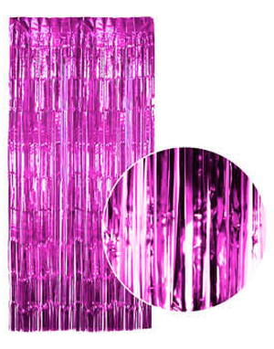 Tinsel Curtain Foil Metallic Fringe Backdrop Party Door Decorations (200cm x 100cm) - Hot Pink