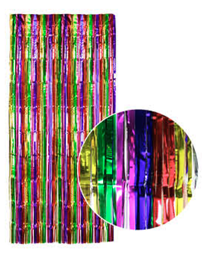 Tinsel Curtain Foil Metallic Fringe Backdrop Party Door Decorations (200cm x 100cm) - Rainbow