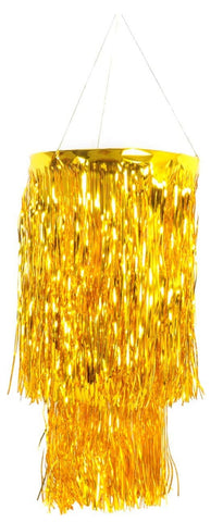 2 Tier Foil Metallic Tinsel Hanging Chandelier Party Decoration - Gold