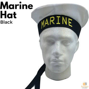 MARINE HAT Cap White BLACK Skipper Navy Sea Fancy Dress Sailor Costume Accessory