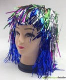 Tinsel Metallic Wig 70s 50s 20s Costume Mens Womens Unisex Disco Fancy Dress Up - Rainbow