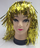 Tinsel Metallic Wig 70s 50s 20s Costume Mens Womens Unisex Disco Fancy Dress Up - Gold/Yellow