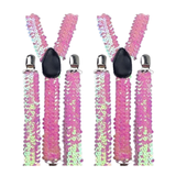 2x Mens Suspenders Braces Adjustable Strong Clip On Elastic Formal Wedding Slim - Light Pink (Sequin)