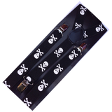 2x Mens Suspenders Braces Adjustable Strong Clip On Elastic Formal Wedding Slim - Black with White Skulls