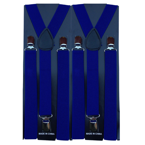 2x Mens Suspenders Braces Adjustable Strong Clip On Elastic Formal Wedding Slim - Blue