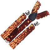 2x Mens Suspenders Braces Adjustable Strong Clip On Elastic Formal Wedding Slim - Orange (Sequin)