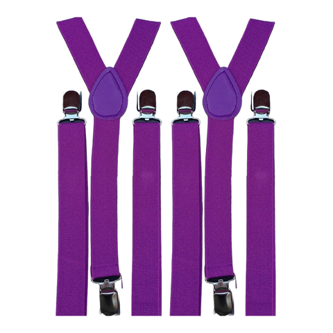 2x Mens Suspenders Braces Adjustable Strong Clip On Elastic Formal Wedding Slim - Purple