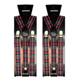 2x Mens Suspenders Braces Adjustable Strong Clip On Elastic Formal Wedding Slim - Tartan 2